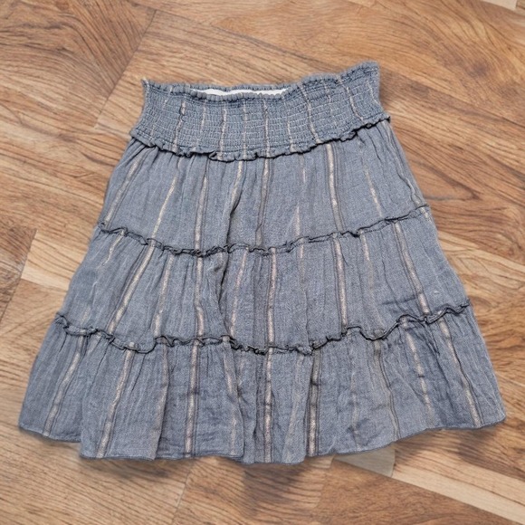 Surf Gypsy Dresses & Skirts - Surf Gypsy Blue Metallic Stripe Tiered Mini Skirt Smocked Boho Beach Medium